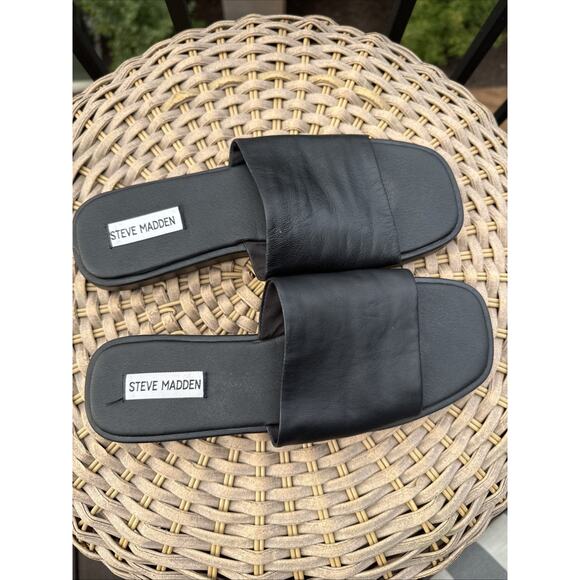 Steve Madden Sienna Sandal Slide Black Leather slip on shoes US 9 Women’s - Picture 1 of 16